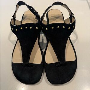 Bettye Muller Black Suede Sandals with Gold Studs